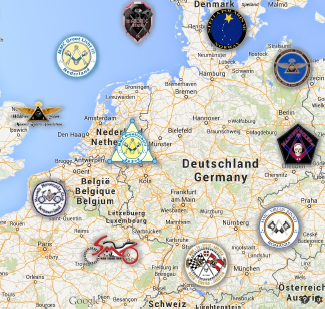 Grootlicht!!! Map with signs of Masonic Bikers throughout Europe